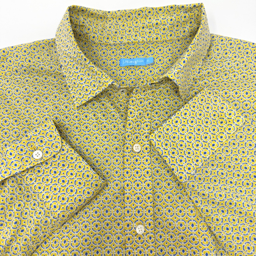 J. McLaughlin‎ Mens XL Yellow Blue Geometric Tile Print Long Sleeve Button Shirt